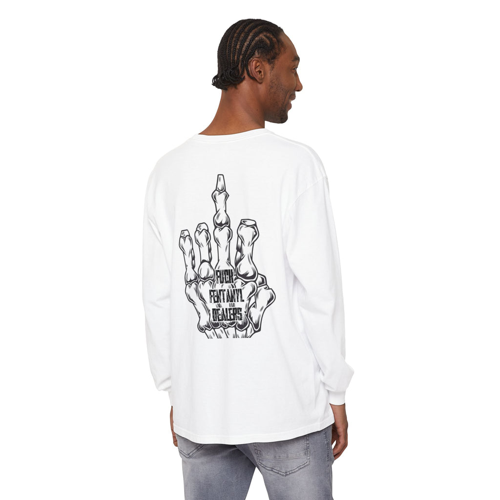 Skeleton Gambler Long Sleeve Tee — "F**k Frontline Dealers" Graphic