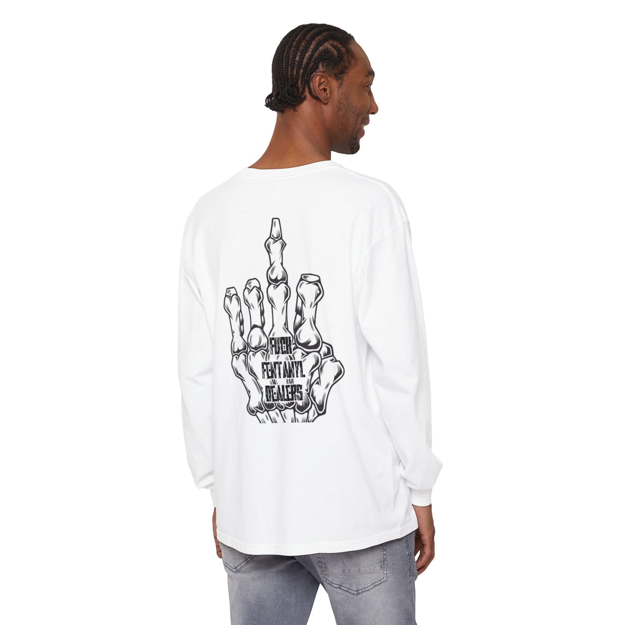 Skeleton Gambler Long Sleeve Tee — "F**k Frontline Dealers" Graphic