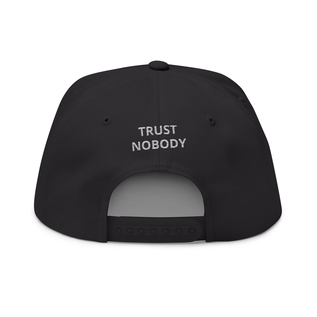 Flat Bill Cap — Embroidered 'Trust Nobody' Skull Design