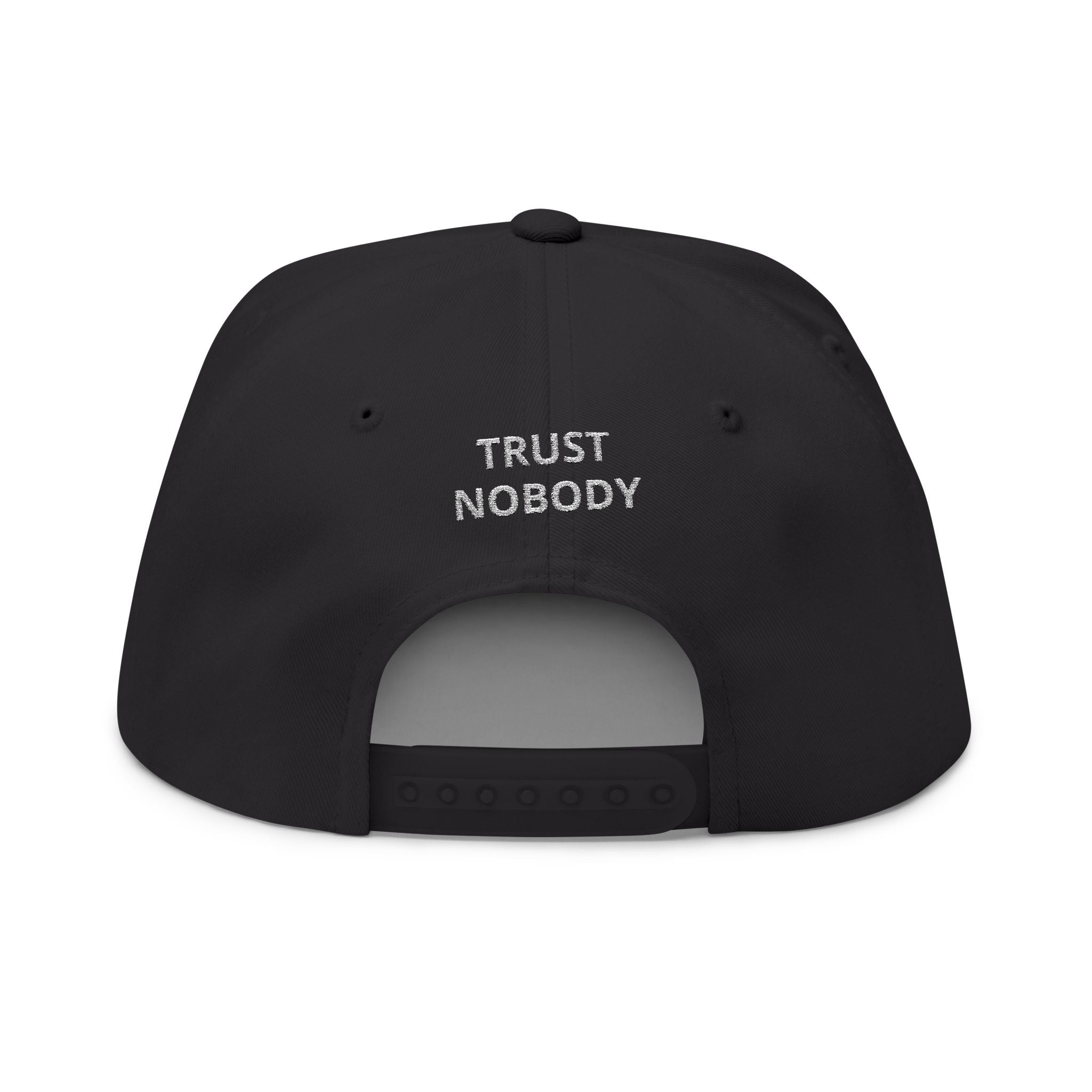 Flat Bill Cap — Embroidered 'Trust Nobody' Skull Design