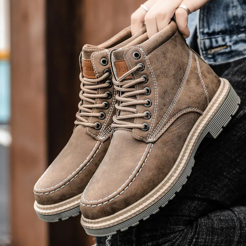 Men's Casual Leather Boots - Winter Workwear Shoes