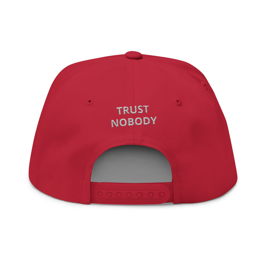 Flat Bill Cap — Embroidered 'Trust Nobody' Skull Design