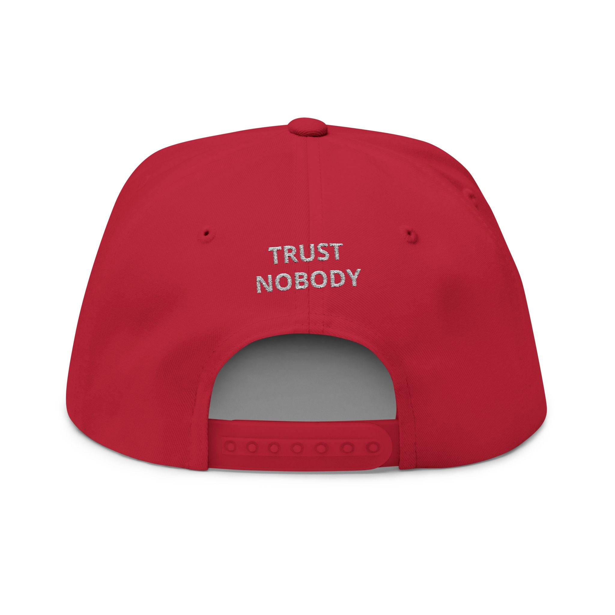 Flat Bill Cap — Embroidered 'Trust Nobody' Skull Design