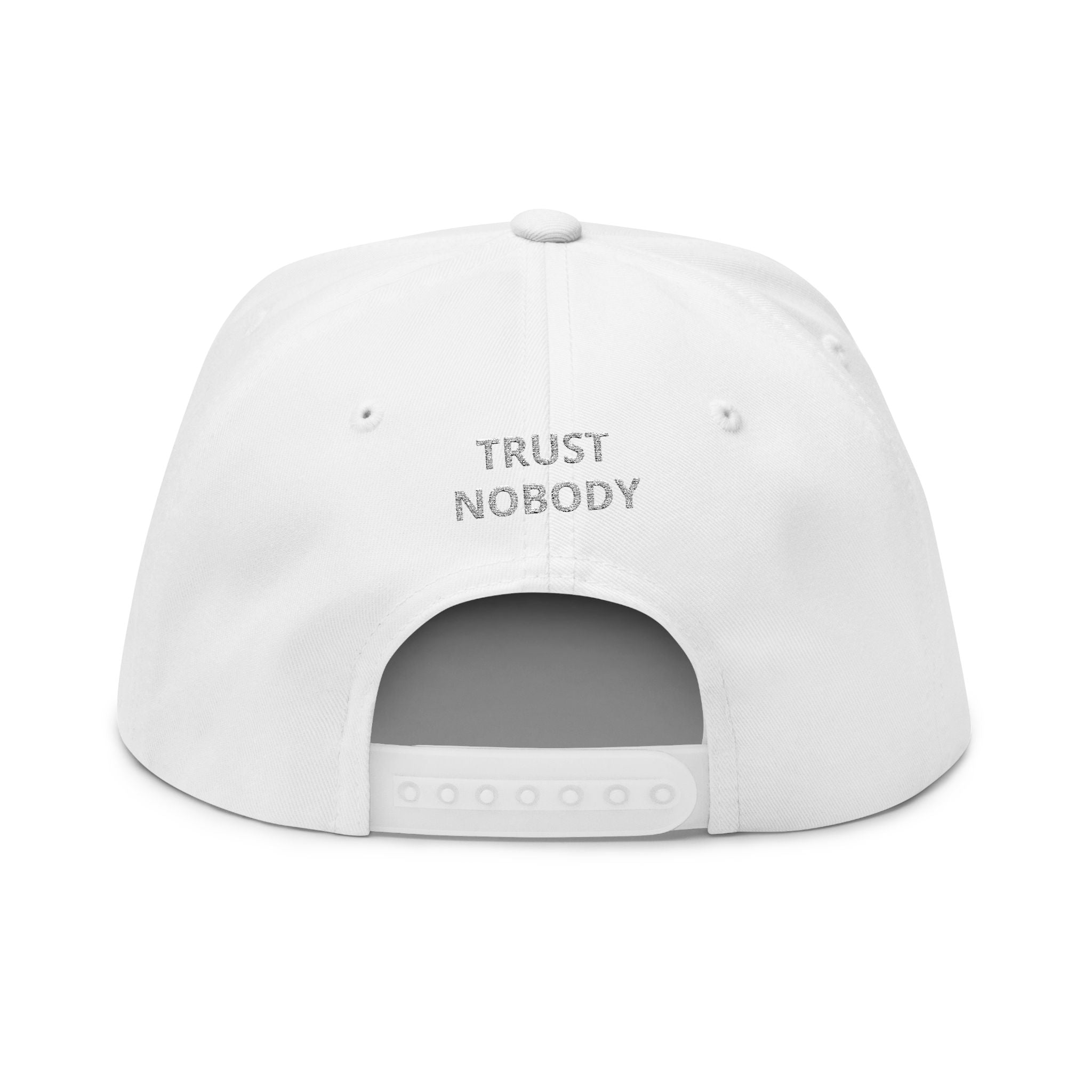 Flat Bill Cap — Embroidered 'Trust Nobody' Skull Design