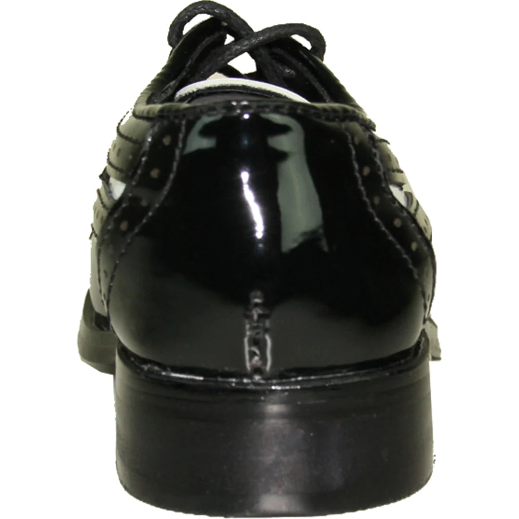 VANGELO Boy Dress Shoe TAB-3KID Oxford Formal Tuxedo for Prom & Wedding Black/White Patent Two Tone