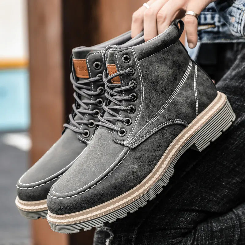 Men's Casual Leather Boots - Winter Workwear Shoes